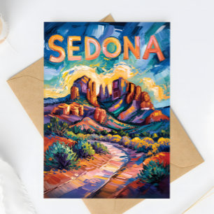 Sedona Arizona Cathedral Rock Van Gogh Vibrant Art Postcard