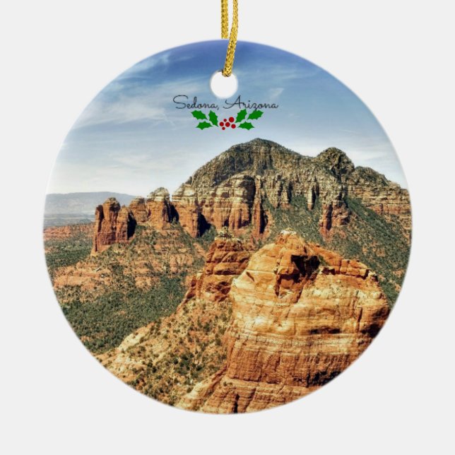 Sedona, Arizona (Christmas holly) Ceramic Ornament (Front)