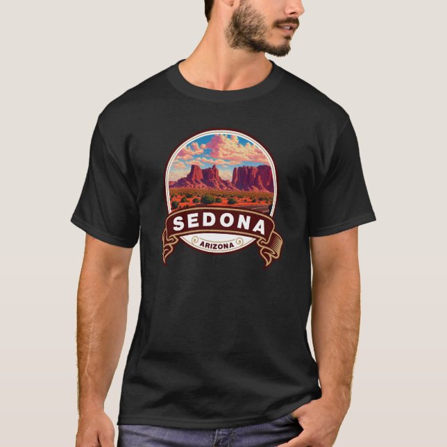 Sedona Arizona Colorful Travel Badge T-Shirt (Front)