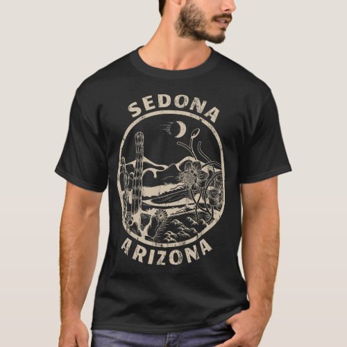 Sedona Arizona Linocut Distressed Desert Illustrat T_Shirt