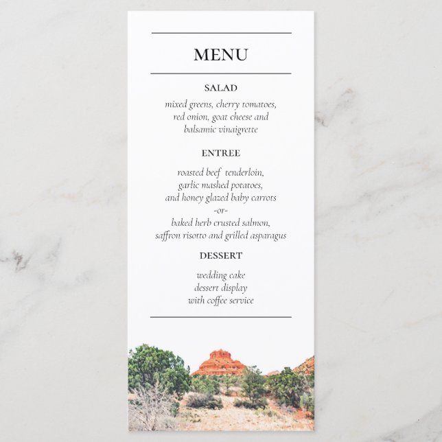 Sedona Arizona Painted Mountains Reception Menu (Front)