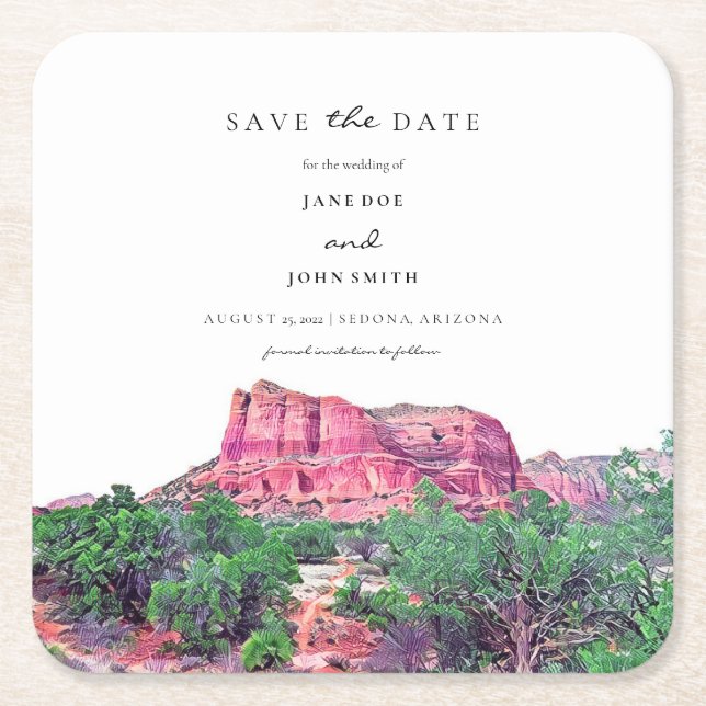 Sedona Arizona Paper Coaster Save the Date (Front)