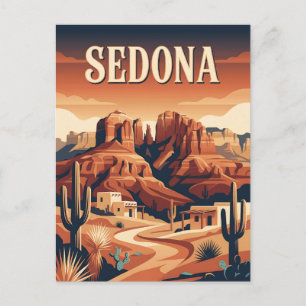 Sedona Arizona Red Rock Desert Retro Travel Poster Postcard