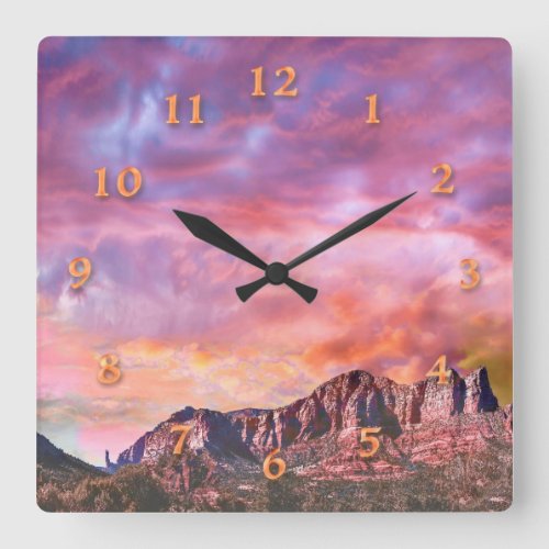 SEDONA ARIZONA Red Rock Sunset Square Wall Clock
