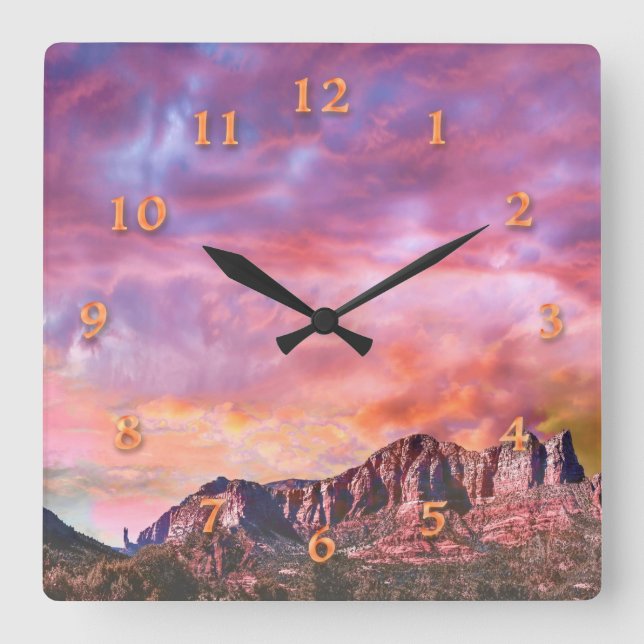 SEDONA ARIZONA Red Rock Sunset Square Wall Clock (Front)