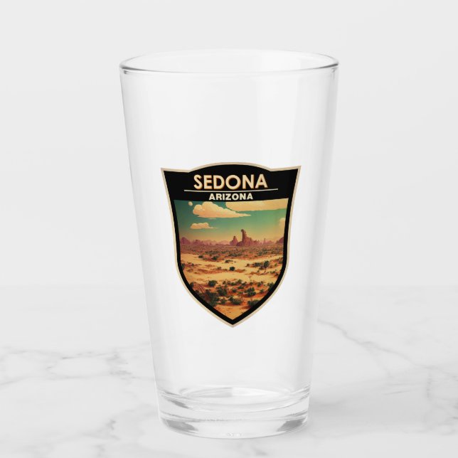 Sedona Arizona Retro Travel Art Badge Glass (Front)