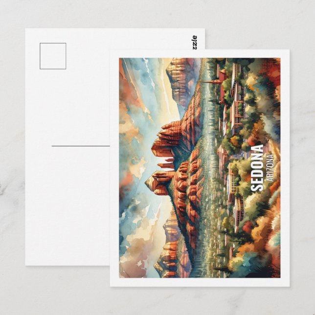 Sedona Arizona USA Famous Place watercolor Postcard (Front/Back)