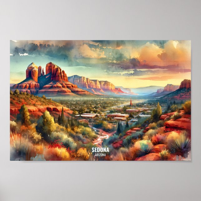 Sedona Arizona USA Travel Places watercolor Poster (Front)