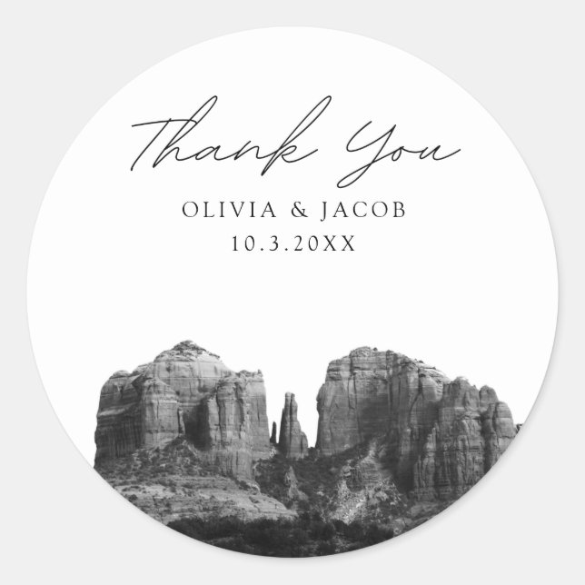 Sedona Arizona Wedding Favor Photo Thank You Classic Round Sticker (Front)