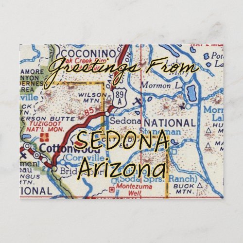 Sedona AZ Vintage Map Postcard