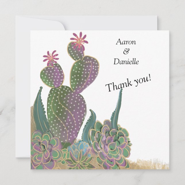 Sedona Cactus Flower Wedding Thank You Card  (Front)