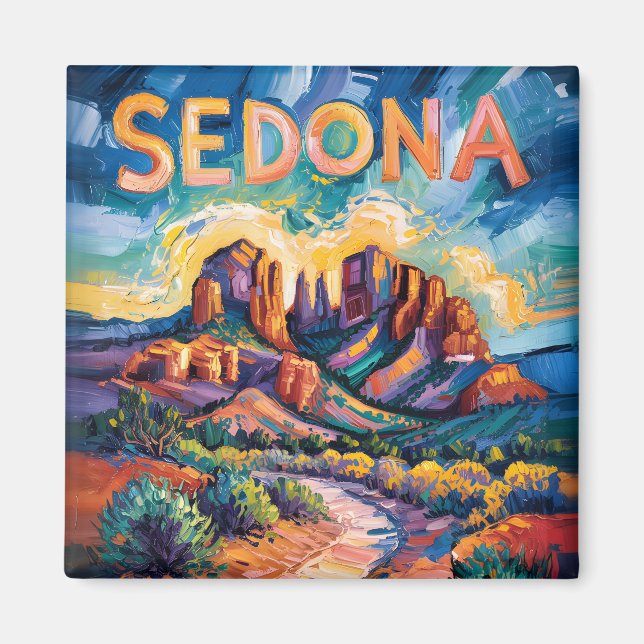 Sedona Desert Cathedral Rock Travel Van Gogh Magnet (Front)