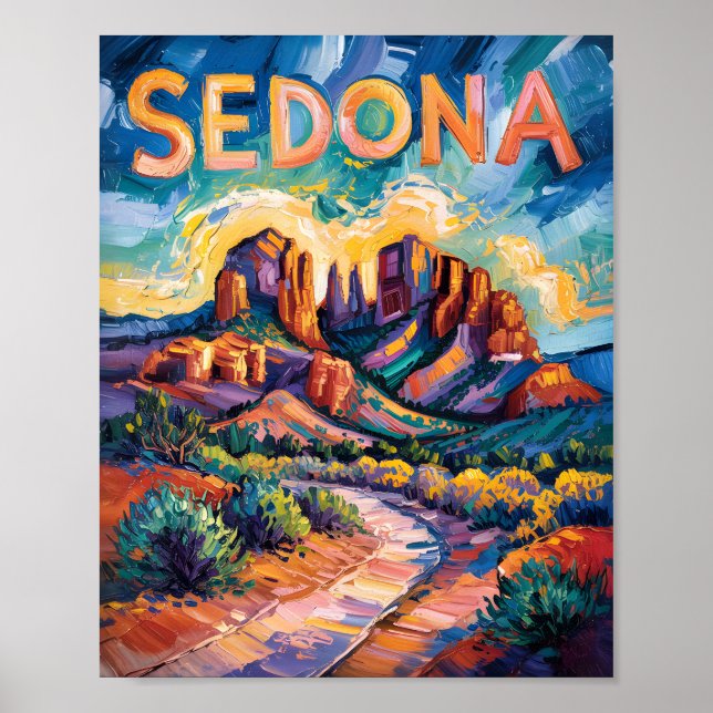 Sedona Desert Cathedral Rock Travel Van Gogh Poster (Front)