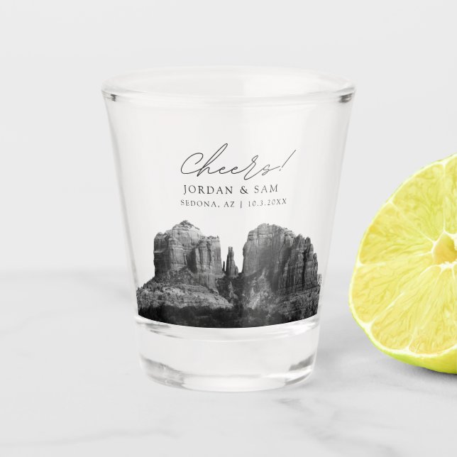 Sedona Photo Wedding Favor Cheers Shot Glass (Front)