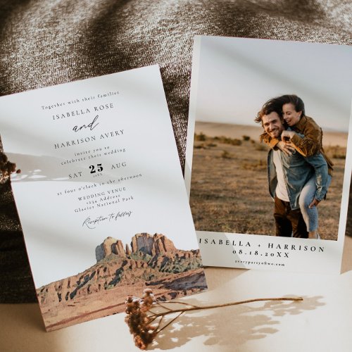 SEDONA Watercolor Boho Desert Photo Wedding Invitation