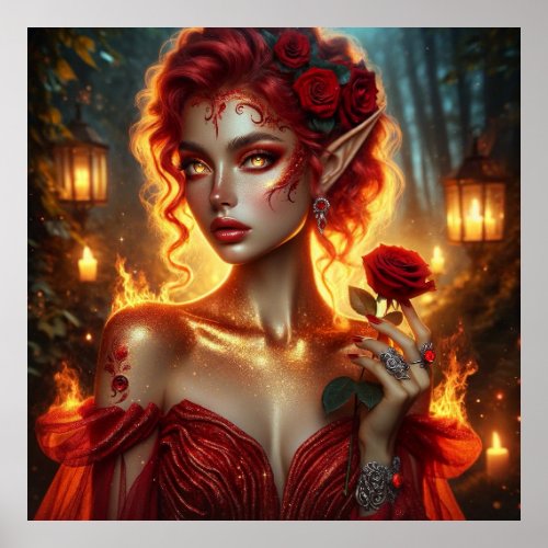Seductive Elven Fire Sorceress Poster