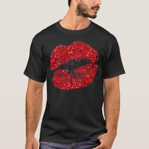 Seductive Glitter Fat Red Lip Kisses T_Shirt