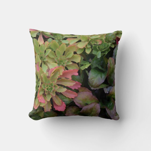 Sedum, Ajuga, Iris and Columbine Throw Pillow (Front)