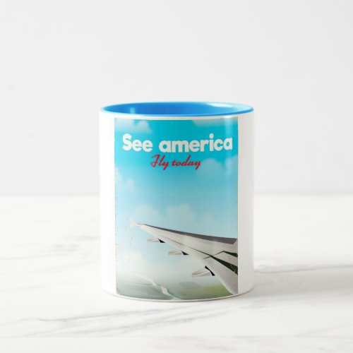 See America fly today vintage vacation print Two_Tone Coffee Mug