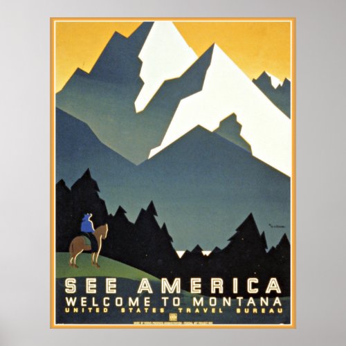 See America Montana Mountains Travel WPA Poster