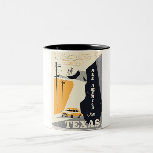 See america _ Texas 1950s vintage travel poster Two_Tone Coffee Mug