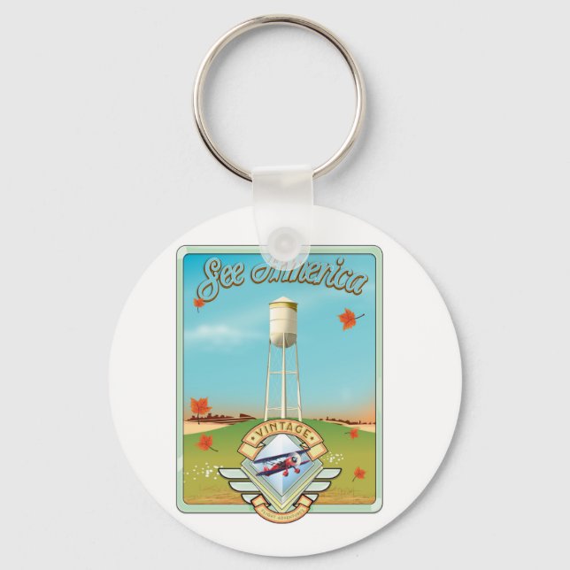 See America Vintage 50's style flight poster Keychain (Front)