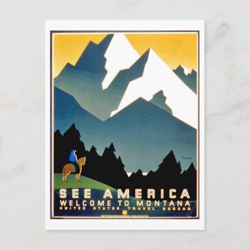 See America welcome to Montana mountains vintage Postcard