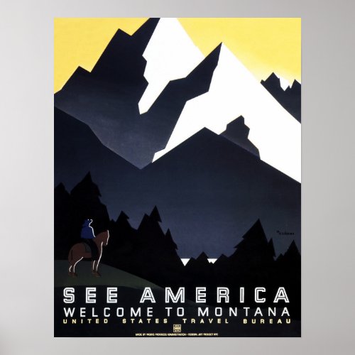 SEE AMERICA Welcome to Montana US Travel Bureau Poster