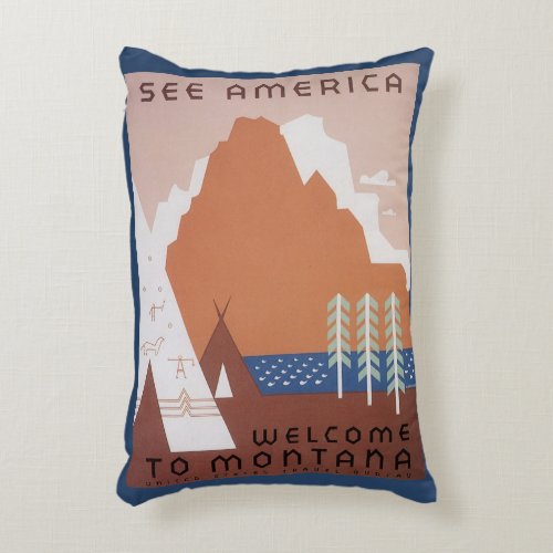 See America Welcome to Montana Vintage Travel Accent Pillow