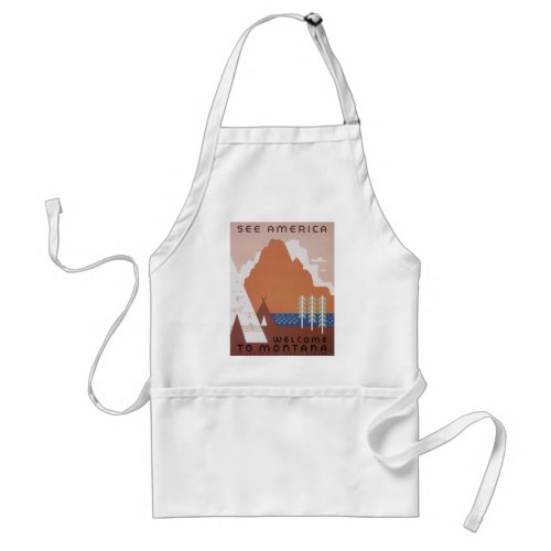 See America Welcome to Montana Vintage Travel Adult Apron