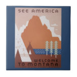 See America Welcome to Montana, Vintage Travel Ceramic Tile