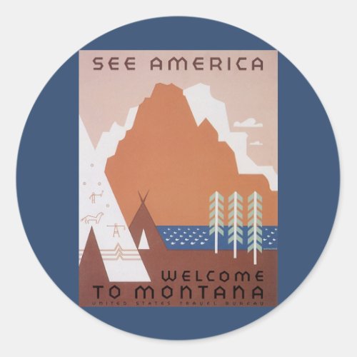 See America Welcome to Montana Vintage Travel Classic Round Sticker