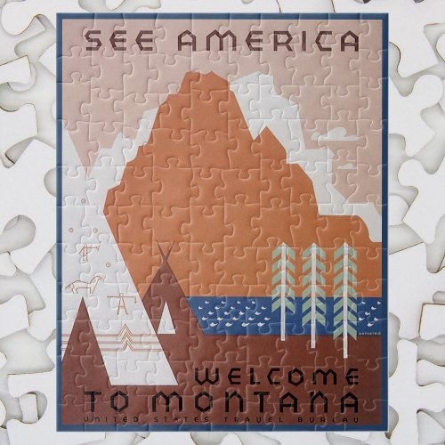 See America Welcome to Montana Vintage Travel Jigsaw Puzzle