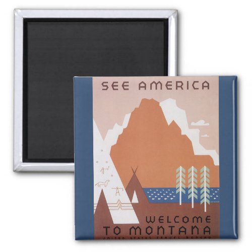 See America Welcome to Montana Vintage Travel Magnet