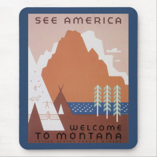 See America Welcome to Montana, Vintage Travel Mouse Pad