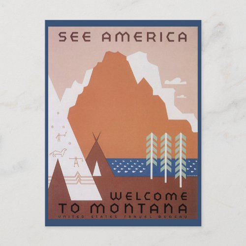 See America Welcome to Montana Vintage Travel Postcard