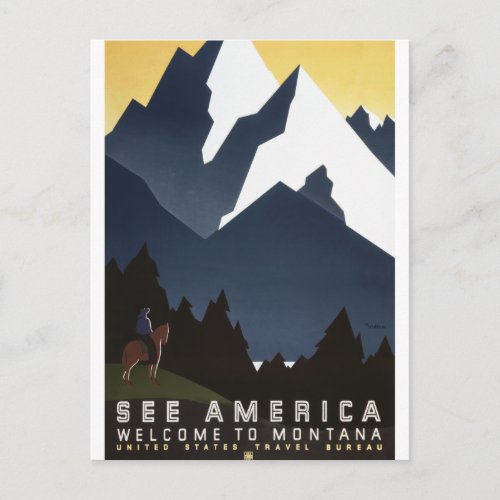 See America Welcome to Montana Vintage Travel Postcard