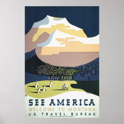 See America Welcome to Montana Vintage Travel Poster