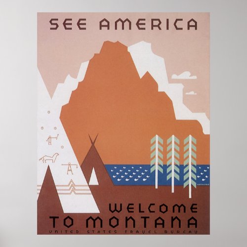 See America Welcome to Montana Vintage Travel Poster