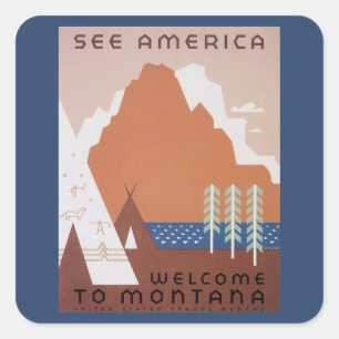 See America Welcome to Montana, Vintage Travel Square Sticker