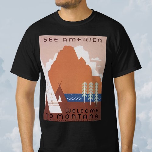 See America Welcome to Montana Vintage Travel T_Shirt