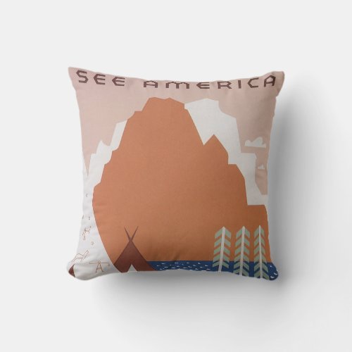 See America Welcome to Montana Vintage Travel Throw Pillow