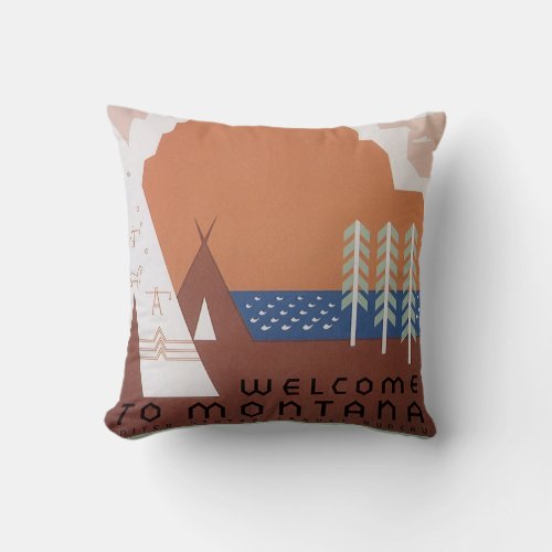 See America Welcome to Montana Vintage Travel Throw Pillow