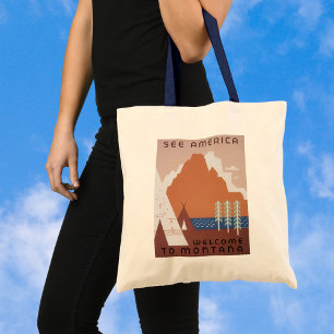 See America Welcome to Montana, Vintage Travel Tote Bag