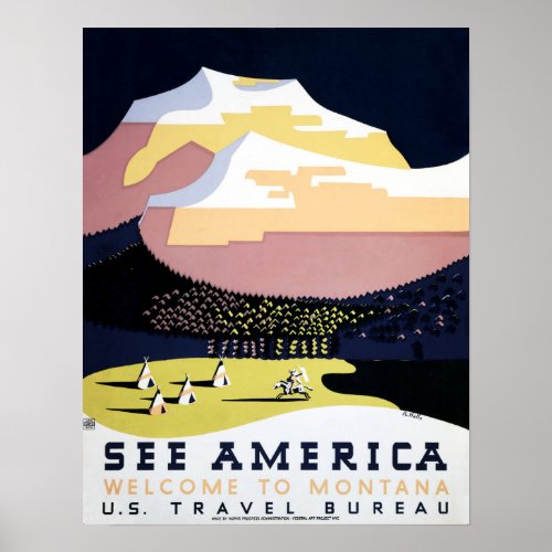 SEE AMERICA Welcome to Montana Vintage WPA Travel Poster