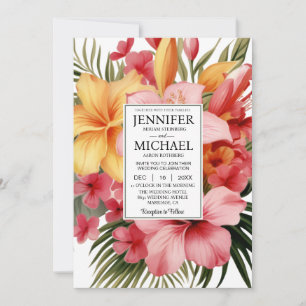 SEE BACK All-In-One Tropical Floral Wedding Invitation
