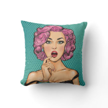 See Back Pop Art Lady in Black Dress Pillow