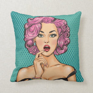 See Back Pop Art Lady in Black Dress Pillow
