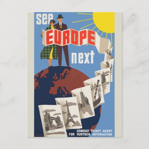 See Europe Next Vintage Travel Postcard