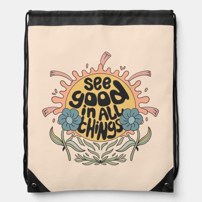 See Good in all Things Hippie Graphic Drawstring Bag (Front)